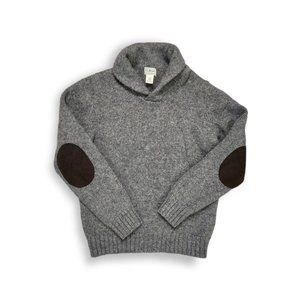 LL Bean Shetland Wool Shawl Collar Elbow Patch Sweater Knit Mens Medium